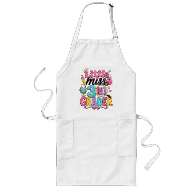 First Day of Third Little Miss 3rd Grader Long Apron (Front)