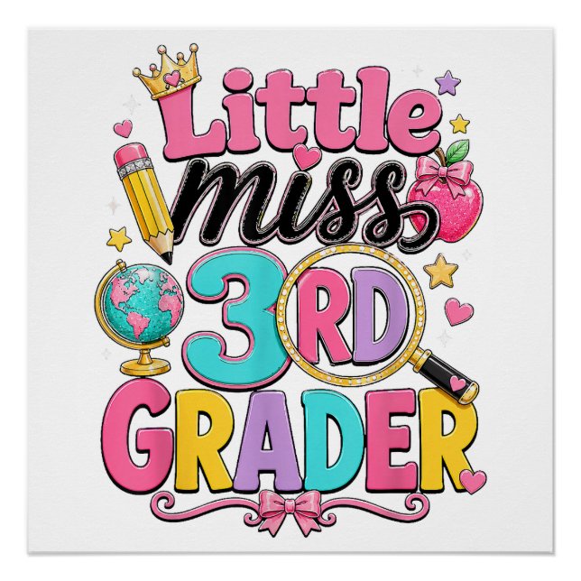 First Day of Third Little Miss 3rd Grader Poster (Front)