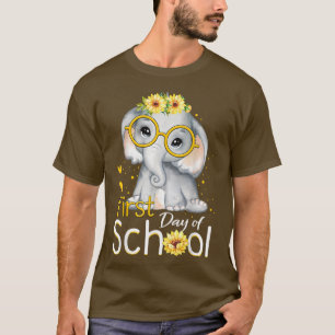 First Day School Cute Elephant Sunflower Girl Back T-Shirt