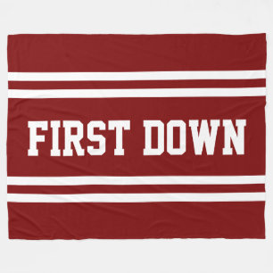 FIRST DOWN Athletic White Text Racing Stripes Fleece Blanket