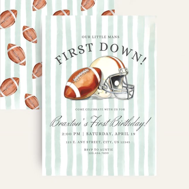 First Down Birthday Evite, Editable Football Invit Invitation (Creator Uploaded)