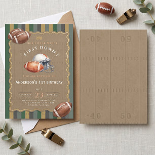 First Down Editable Vintage Football 1st Birthday Invitation
