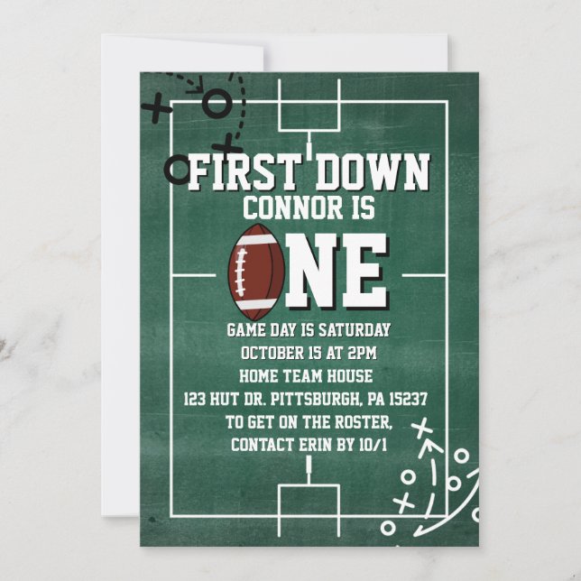 First Down Football 1st birthday Invitation (Front)