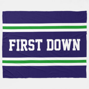 FIRST DOWN Navy Blue Green White Racing Stripes Fleece Blanket