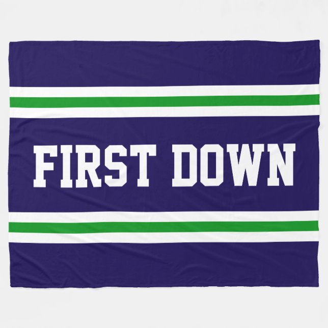 FIRST DOWN Navy Blue Green White Racing Stripes Fleece Blanket (Front (Horizontal))