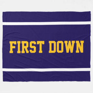 FIRST DOWN Orange Text White Stripes On Navy Blue Fleece Blanket