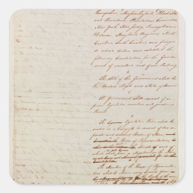 First draught of the Constitution of the U.S. Square Sticker (Front)