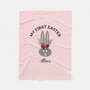 First Easter Blush Pink Floral Bunny Personalised Fleece Blanket