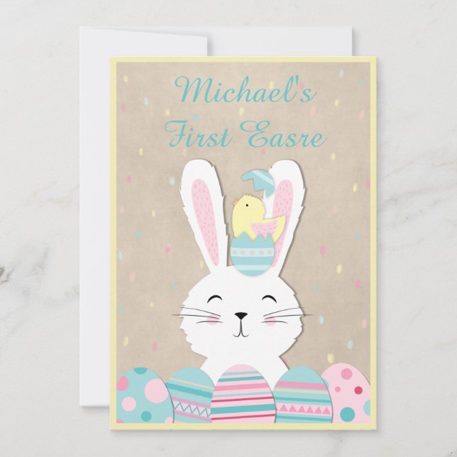 First Easter Cute Bunny and Eggs Holiday Card (Front)