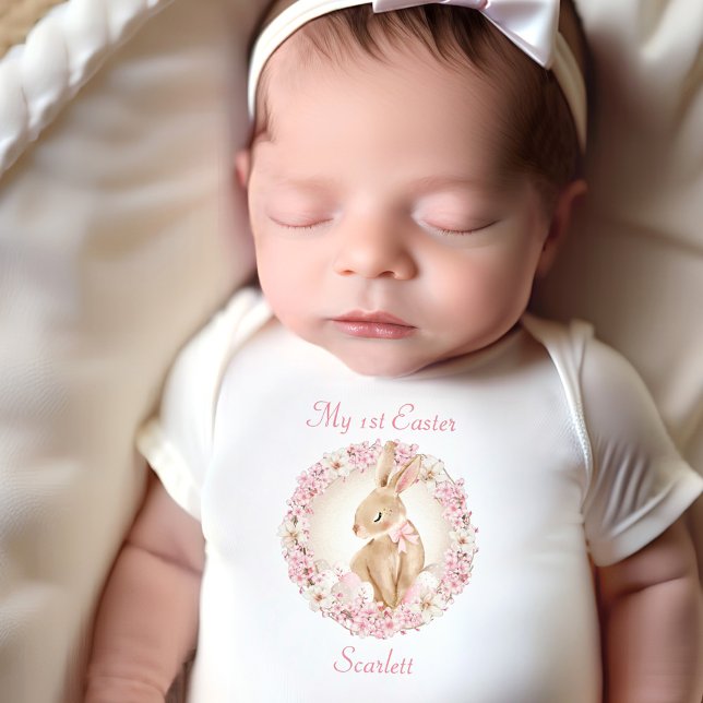 First Easter Cute Bunny, Personalised Baby Girl  Bodysuit (Creator Uploaded)
