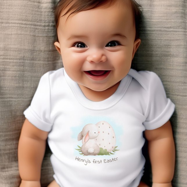 First Easter Cute Bunny Personalised Name Baby Boy Baby Bodysuit (First Easter Cute Bunny Personalized Name Baby Boy Baby Bodysuit)