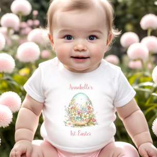 First Easter Floral Egg Personalised Name  Baby T-Shirt