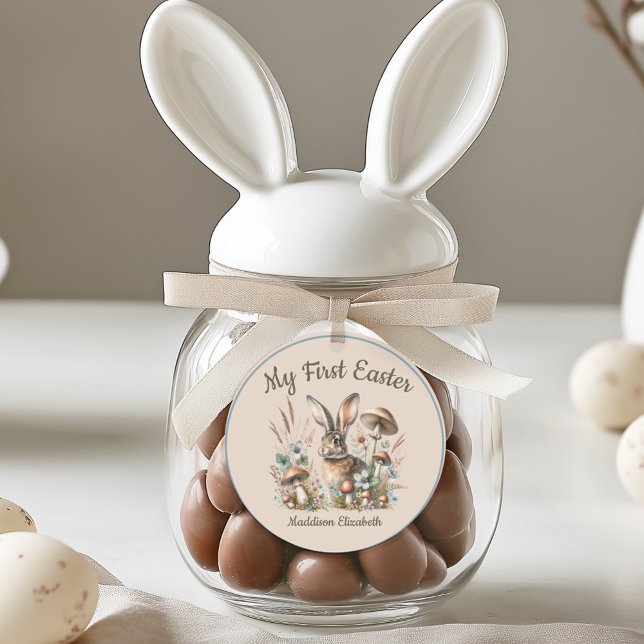 First Easter Jack Rabbit Classic Round Sticker (Celebrate the joy of a first Easter with our adorable Jack Rabbit collection.)