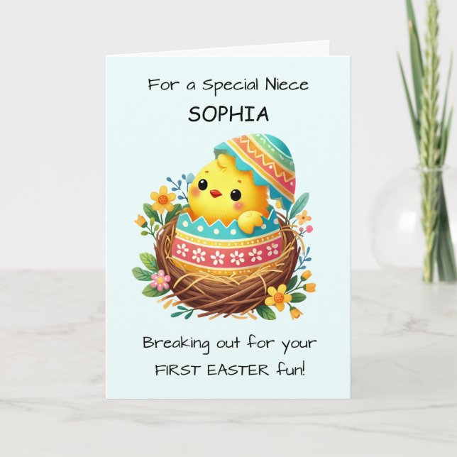 First Easter Niece Chick Breaking Out of Shell Card (Front)