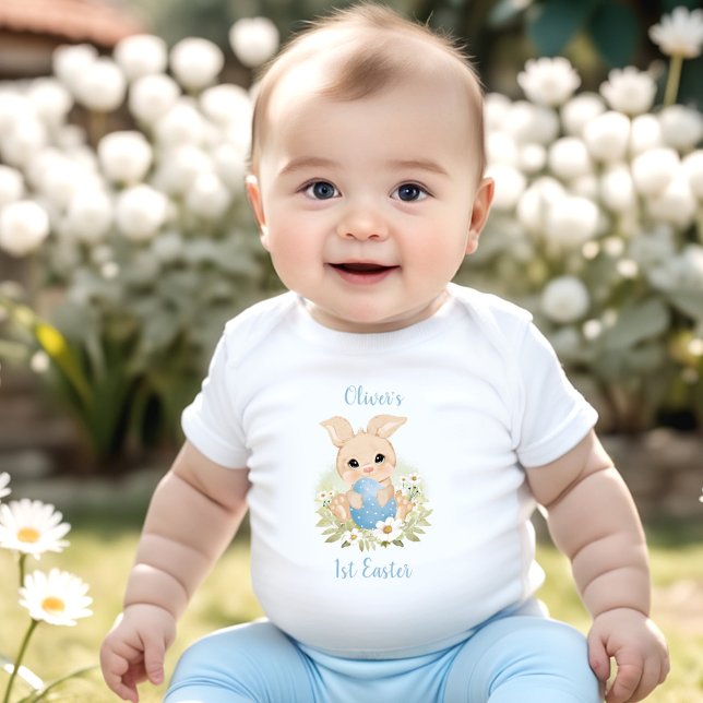 First Easter Personalised Baby Boy Bunny Egg Blue  Bodysuit (First Easter Personalized Baby Boy Bunny Egg Blue Baby Bodysuit)