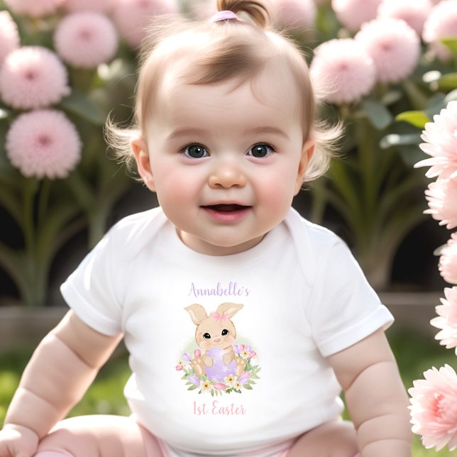 First Easter Personalised Name Girl Pink Purple Baby Bodysuit (First Easter Personalized Name Girl Pink Purple Baby Bodysuit)