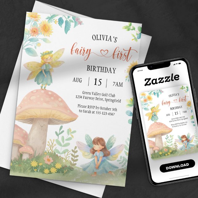 First Fairy Magical Watercolor Mushroom Birthday- Invitation (Creator Uploaded)