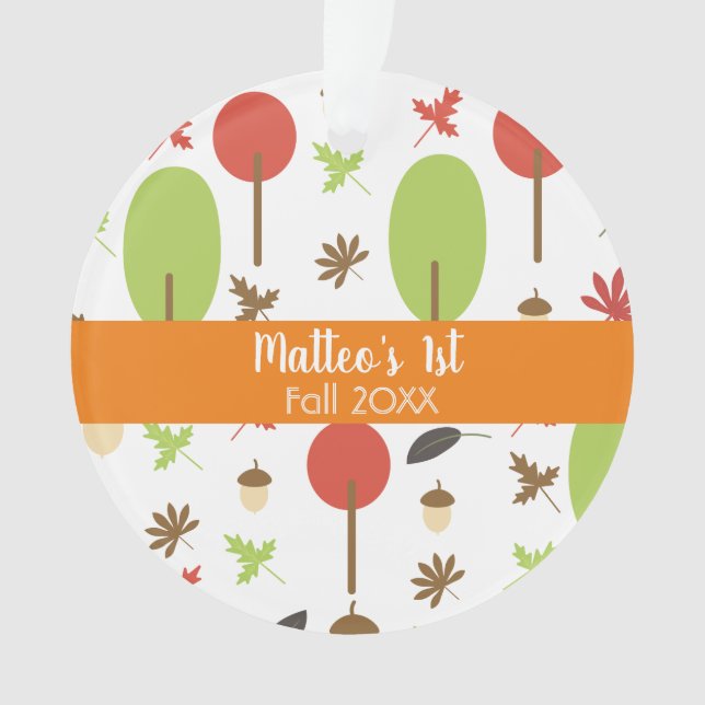 First Fall Sunshine Leaves Acorn Design Pattern Ornament (Front)