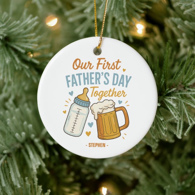 First Father’s Day Together – Beer & Baby Bottle Ceramic Tree Decoration (Tree)
