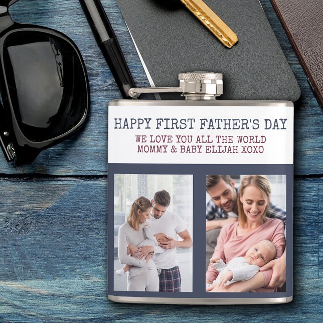 First Fathers Day 2 Photo Custom Hip Flask (Creator Uploaded)