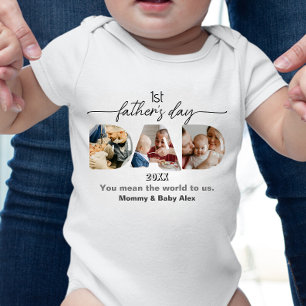 First Father's Day 3 Photos Collage  Baby Bodysuit