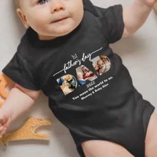 First Father's Day 3 Photos Collage Black Baby Bodysuit