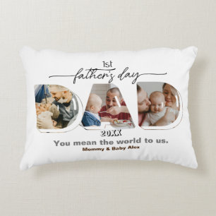 First Father's Day 3 Photos Collage Decorative Cushion