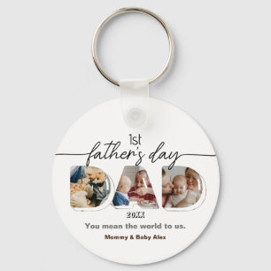 First Father's Day 3 Photos Dad cutout Key Ring