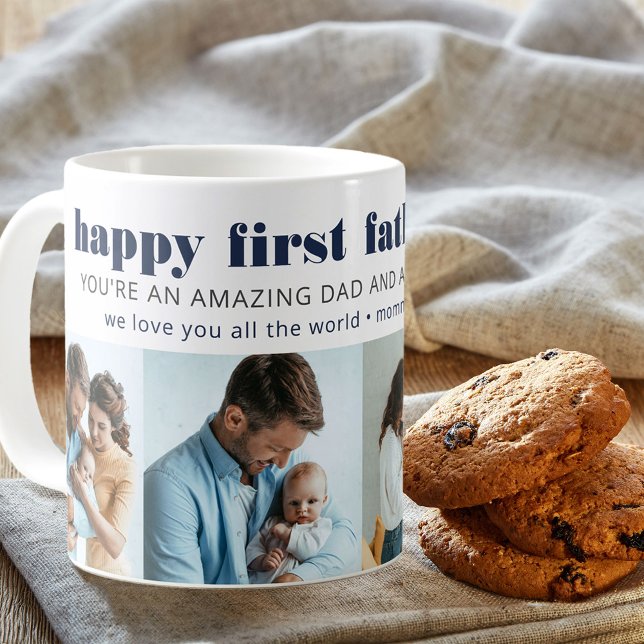 First Father's Day 4 Square Photos Personalised Coffee Mug (Creator Uploaded)
