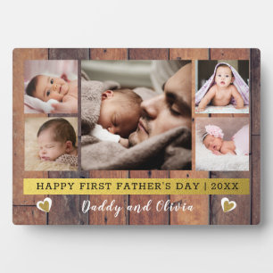  First Father's Day 5 Photo Collage Pallet Wood   Plaque