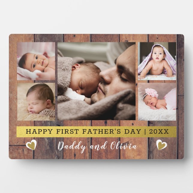  First Father's Day 5 Photo Collage Pallet Wood   Plaque (Front)