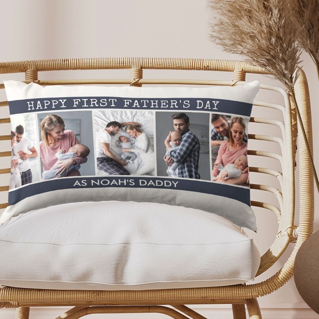 First Fathers Day - 5 Photo Collage Personalised Lumbar Cushion (Creator Uploaded)