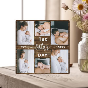 First Father's Day 6 Wood Photo Collage Plaque