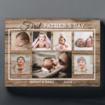 First Father's Day 7 Photo Collage Rustic Wood Plaque<br><div class="desc">A simple and memorable first  father's day gift for the new dad personalised with 7 of his favourite baby and daddy photos.</div>