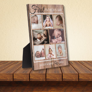 First Father's Day 8 Photo Rustic Wood Vertical Plaque