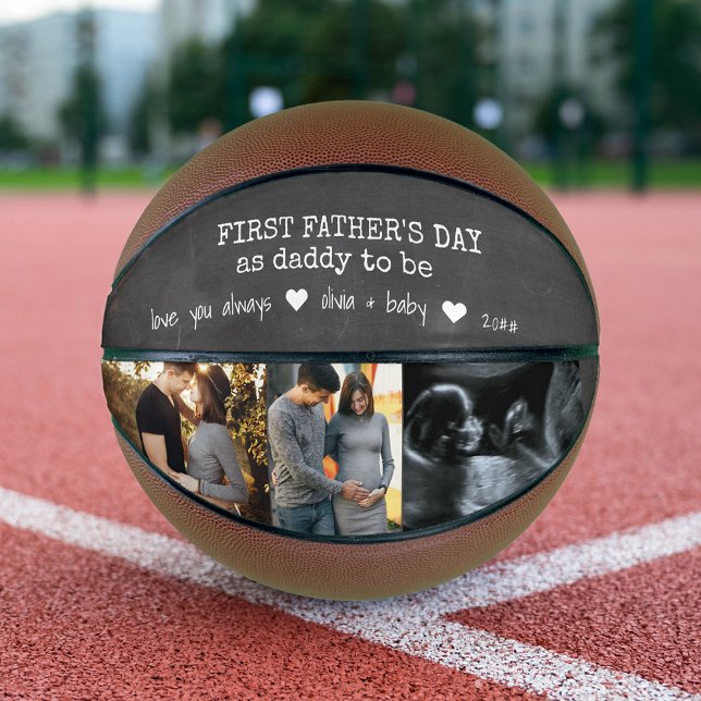 First Fathers Day as Dad to Be Chalkboard 3 Photo Basketball (Creator Uploaded)