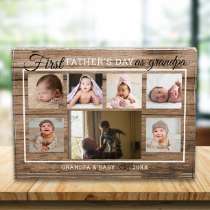 First Father's Day As Grandpa Wood 7 Collage Photo Block