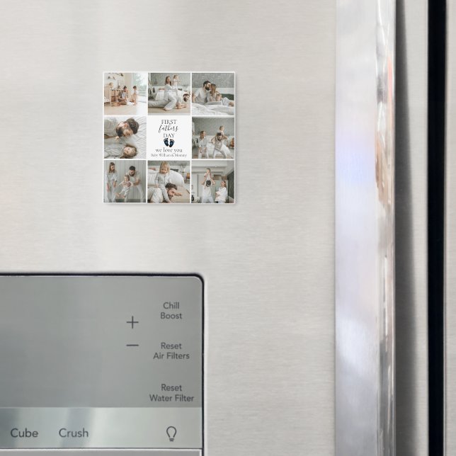 First Father's Day – Baby Footprints & Blue Hearts Magnet (In Situ (Fridge))