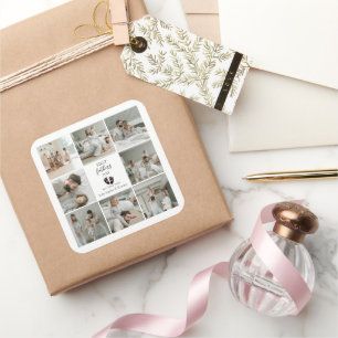 First Father's Day – Baby Footprints & Pink Hearts Square Sticker