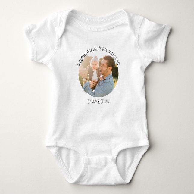 First Father's Day Baby Photo and Name Baby Bodysuit (Front)