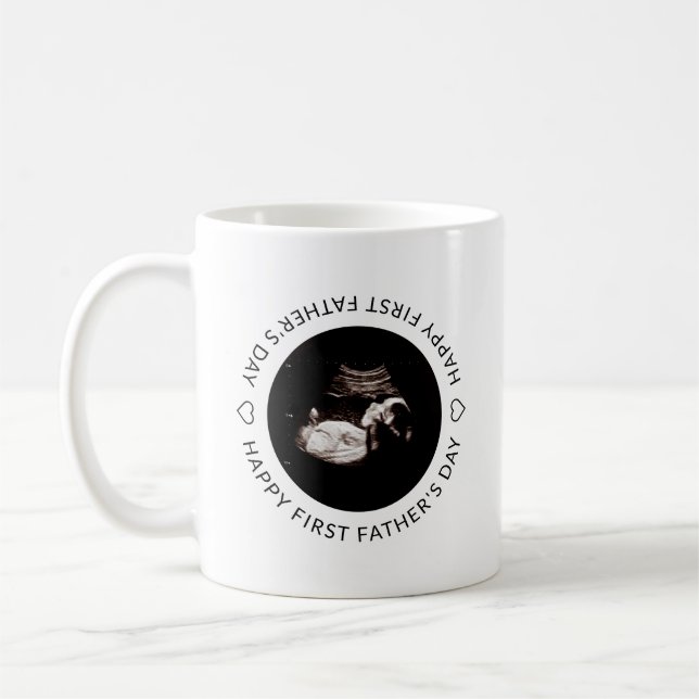 First Father's Day Baby Sonogram Custom Name Photo Coffee Mug (Left)