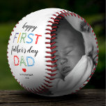 First Father's Day Baseball<br><div class="desc">Custom baseball gift featuring the text "happy first father's day dad",  a cute red heart,  and the childs name. Plus 2 family photos for you to personalise with your own to make this an extra special fathers day gift.</div>
