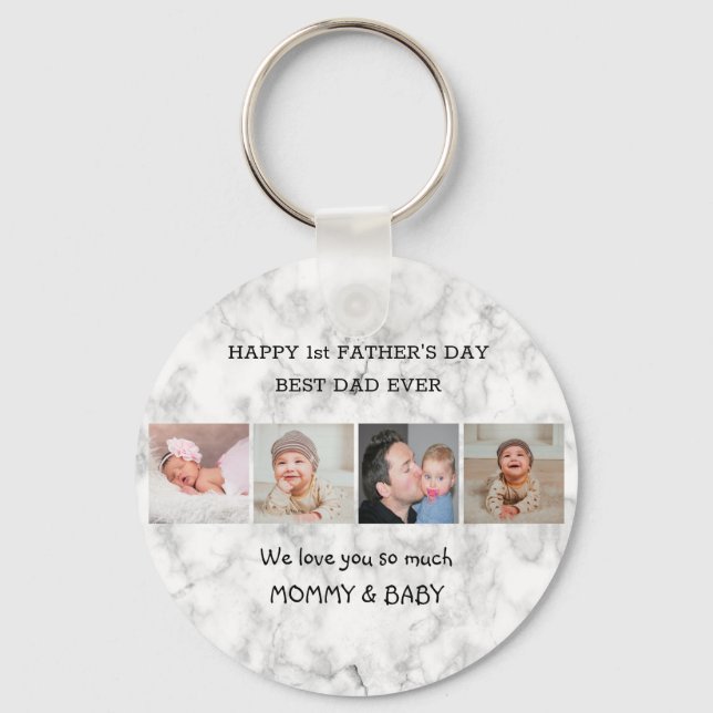 First Father's Day Best Dad Ever 4 Photo Marble   Key Ring (Front)