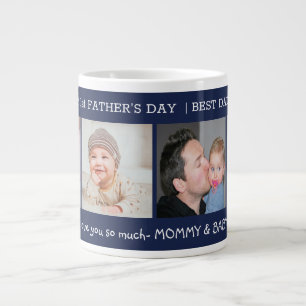 First Father's Day Best Dad Ever 4 Photo Navy Blue Large Coffee Mug