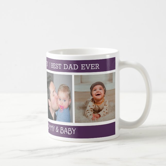 First Father's Day Best Dad Ever 4 Photo Purple Coffee Mug (Right)