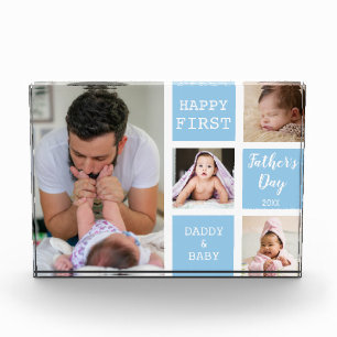 First Father's Day Blue 4 Photo Collage Block