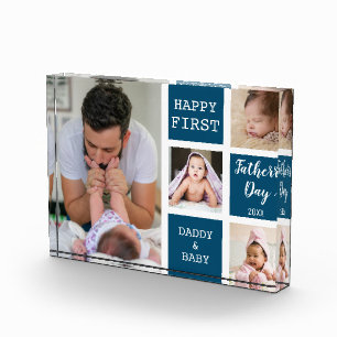First Father's Day Blue 4 Photo Collage Block