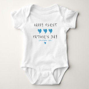 First Father's Day Blue Heart Custom Baby Bodysuit