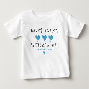 First Father's Day Blue Heart Custom Baby T-Shirt
