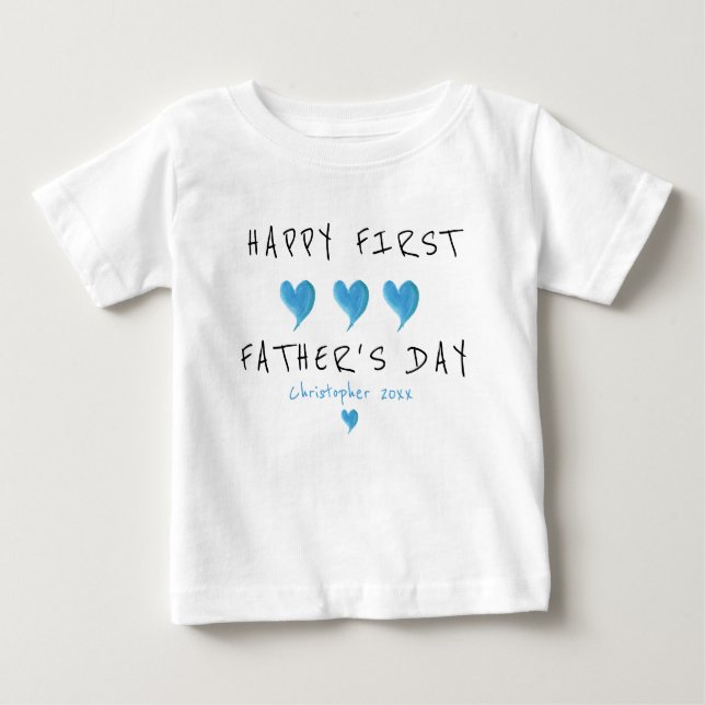 First Father's Day Blue Heart Custom Baby T-Shirt (Front)